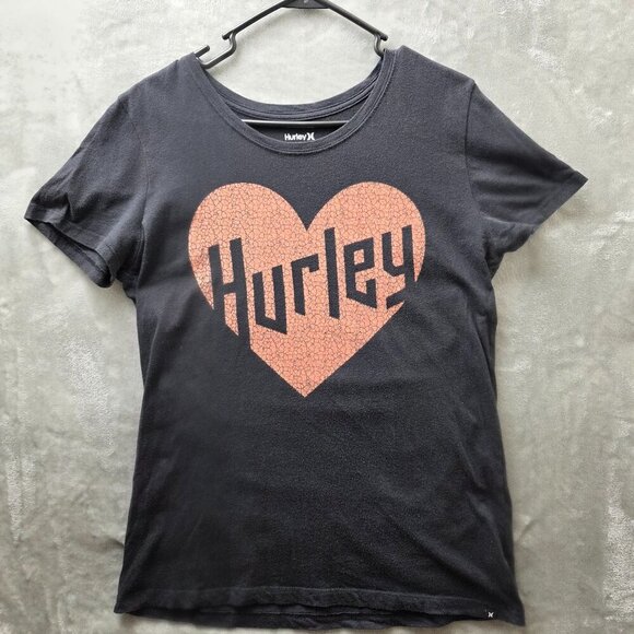 Hurley Womens XL Heart Logo Tee Black Orange - Picture 1 of 9